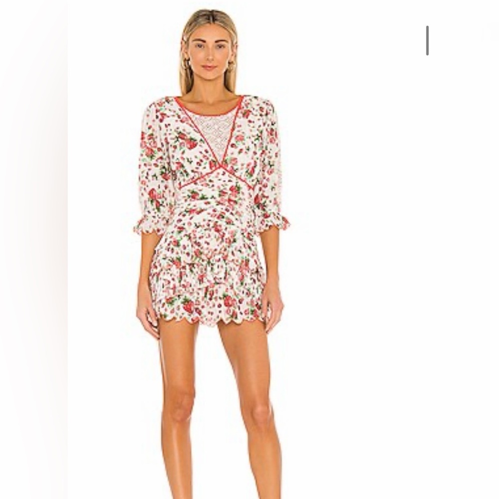LoveShackFancy Floral Dress in Red and White